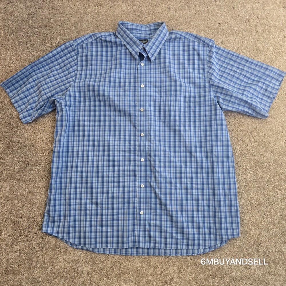 Eddie Bauer Mens XXL Tall Blue Plaid Short Sleeve Button Up Relaxed Fit Shirt - Picture 2 of 12